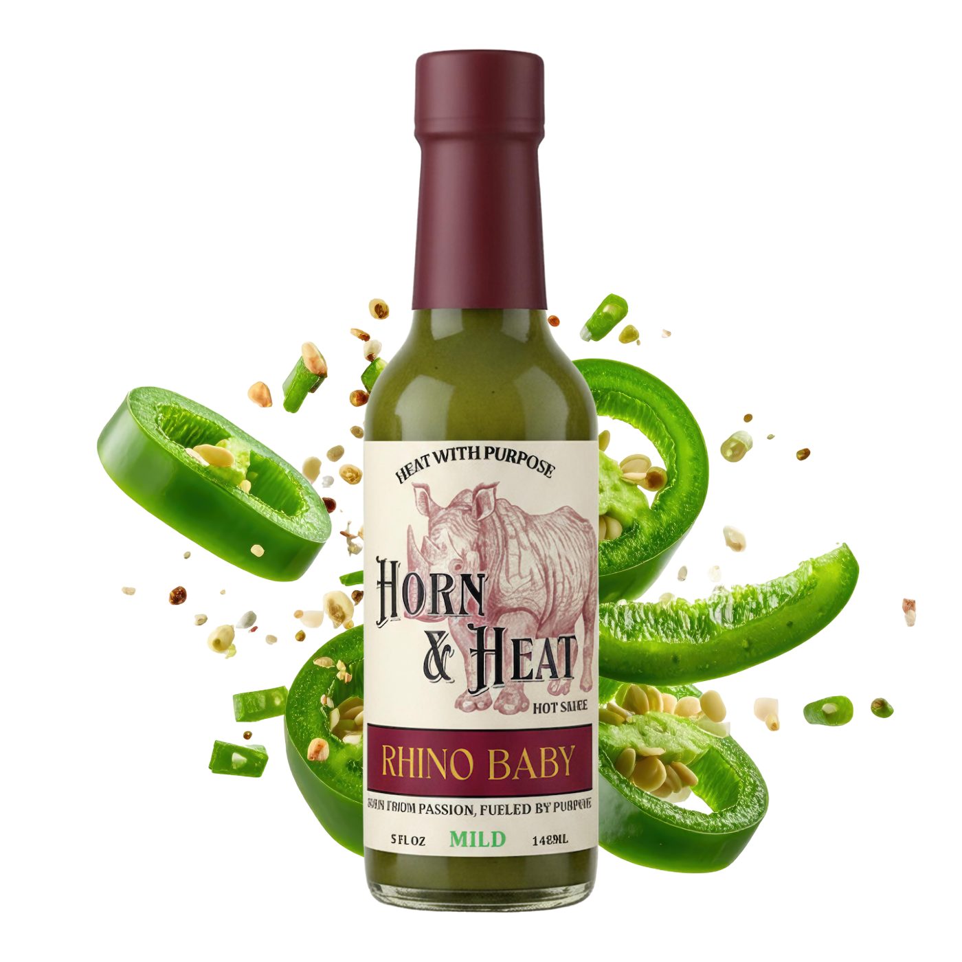 Rhino Baby hot sauce with green jalapenos