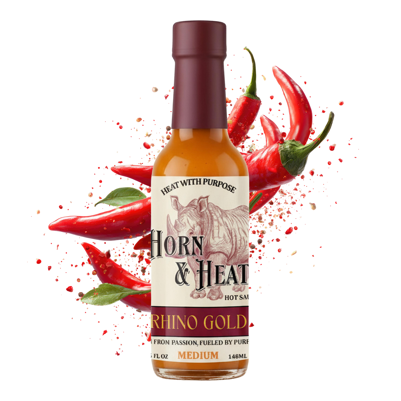 Rhino Gold hot sauce with serrano peppers